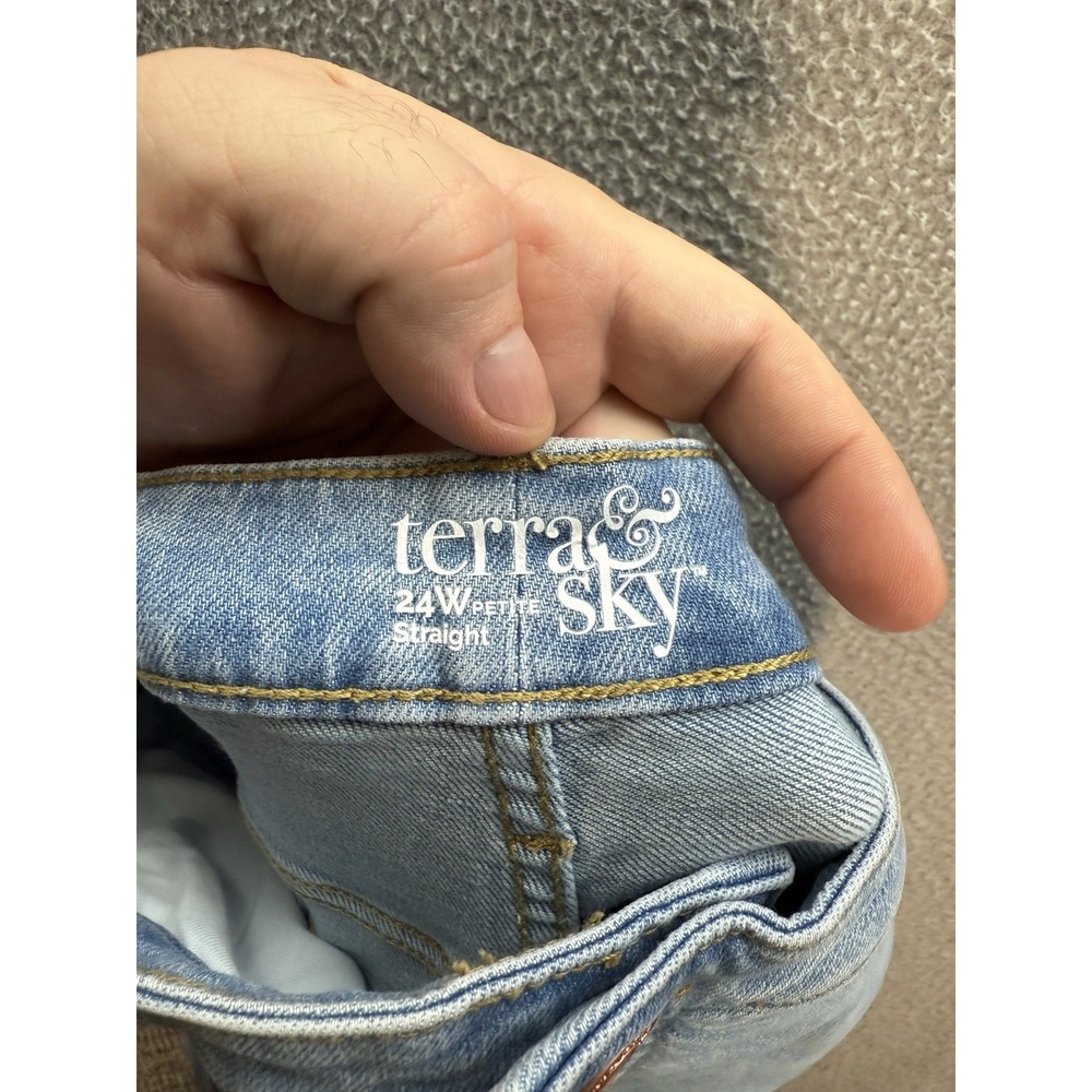 Terra & Sky Jeans Womens 24W Petite Blue Core Straight Stretch Distressed Preppy - Picture 7 of 9